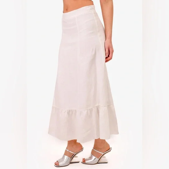 Reformation White Linen Ruffle Edge Midi Skirt - Picture 1 of 7